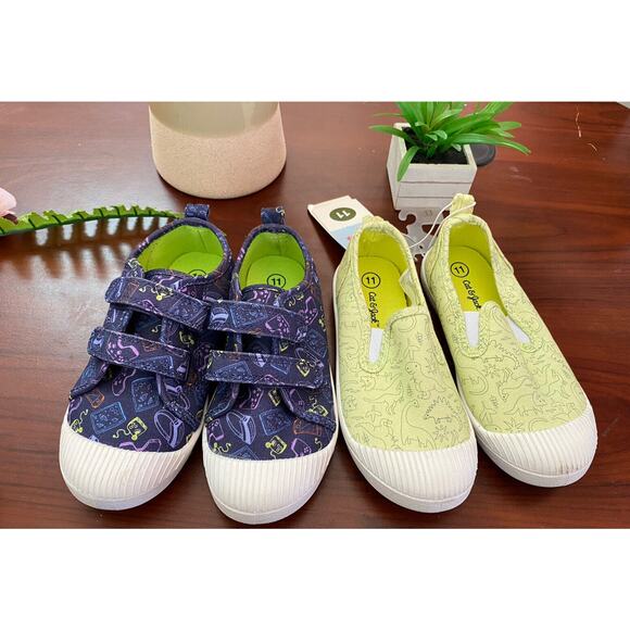 Lot of 2 KIDS BOYS UNISEX Cat & Jack Toddler Shoes Size 11 DINOSAUR BLUE GREEN - Picture 1 of 4